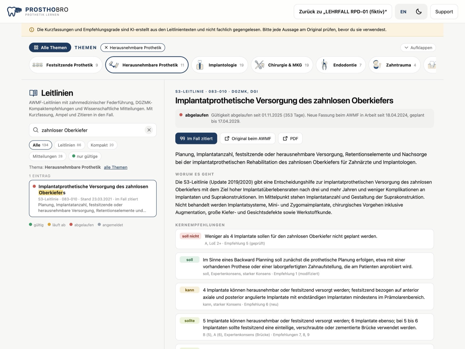 Kurzfassung einer Leitlinie mit Empfehlungen und Link zum Original